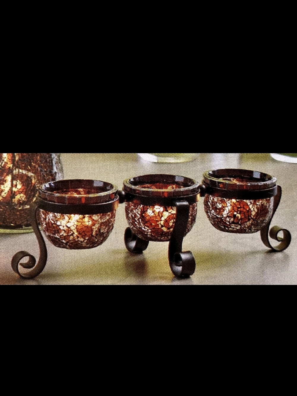 PartyLite AMARETTO SWIRL Centerpiece  P90939 Mosaic Glass Tealight Holder